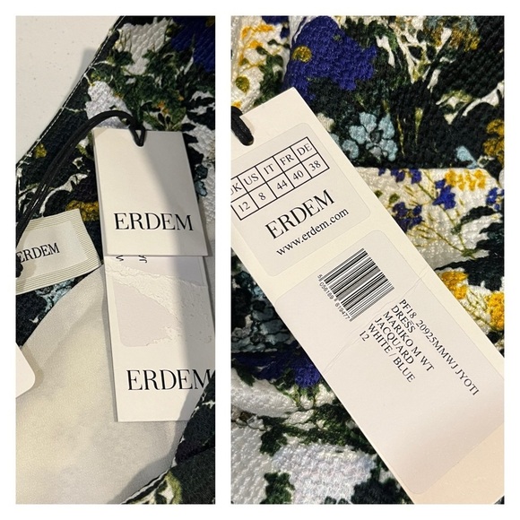 ERDEM Jyoti Midi Dress Floral Jacquard White Blue Green Purple Sz 8 Wedding NWT - Picture 14 of 14